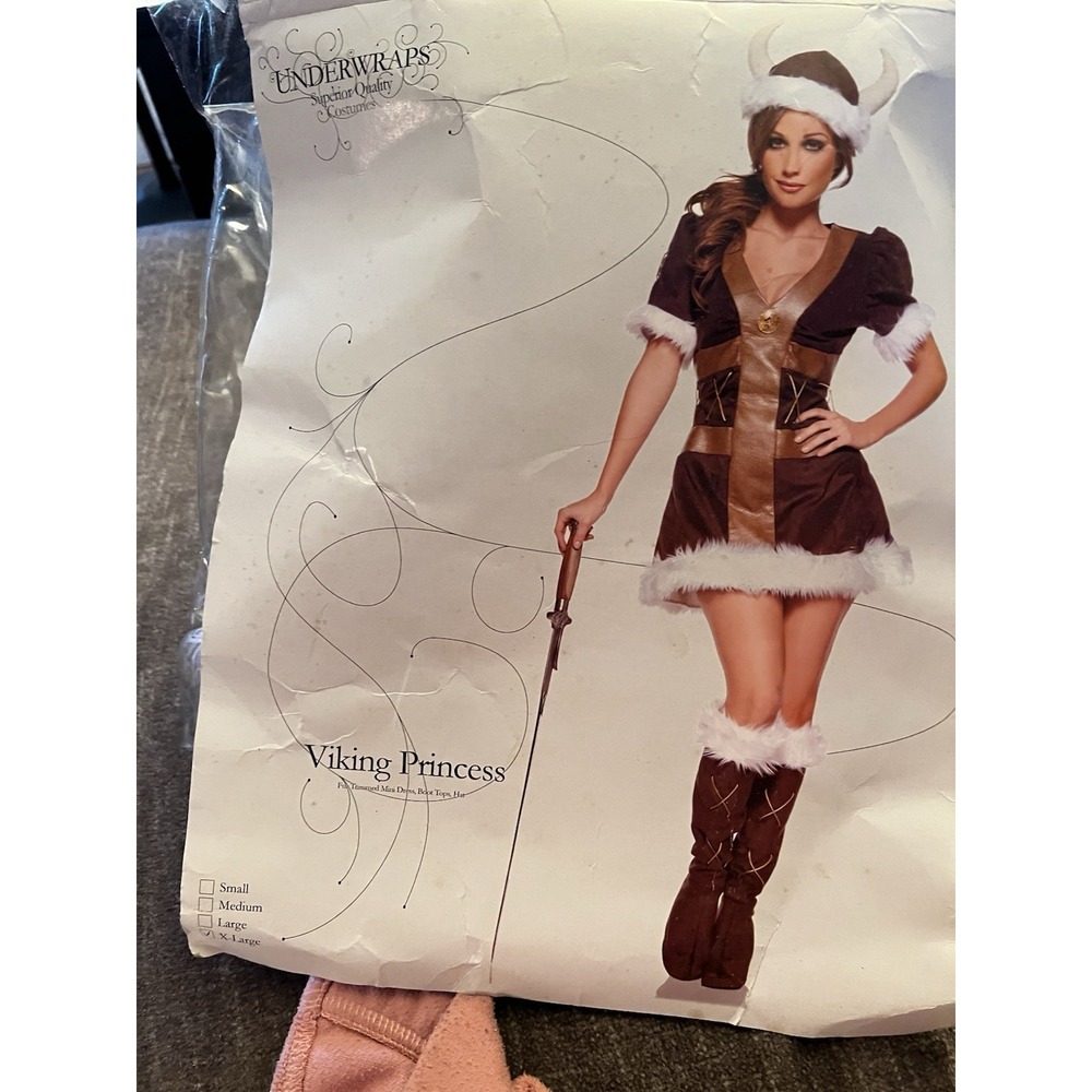 Underwraps Viking Princess Costume Women XL Dress Horned Hat Halloween 29115
